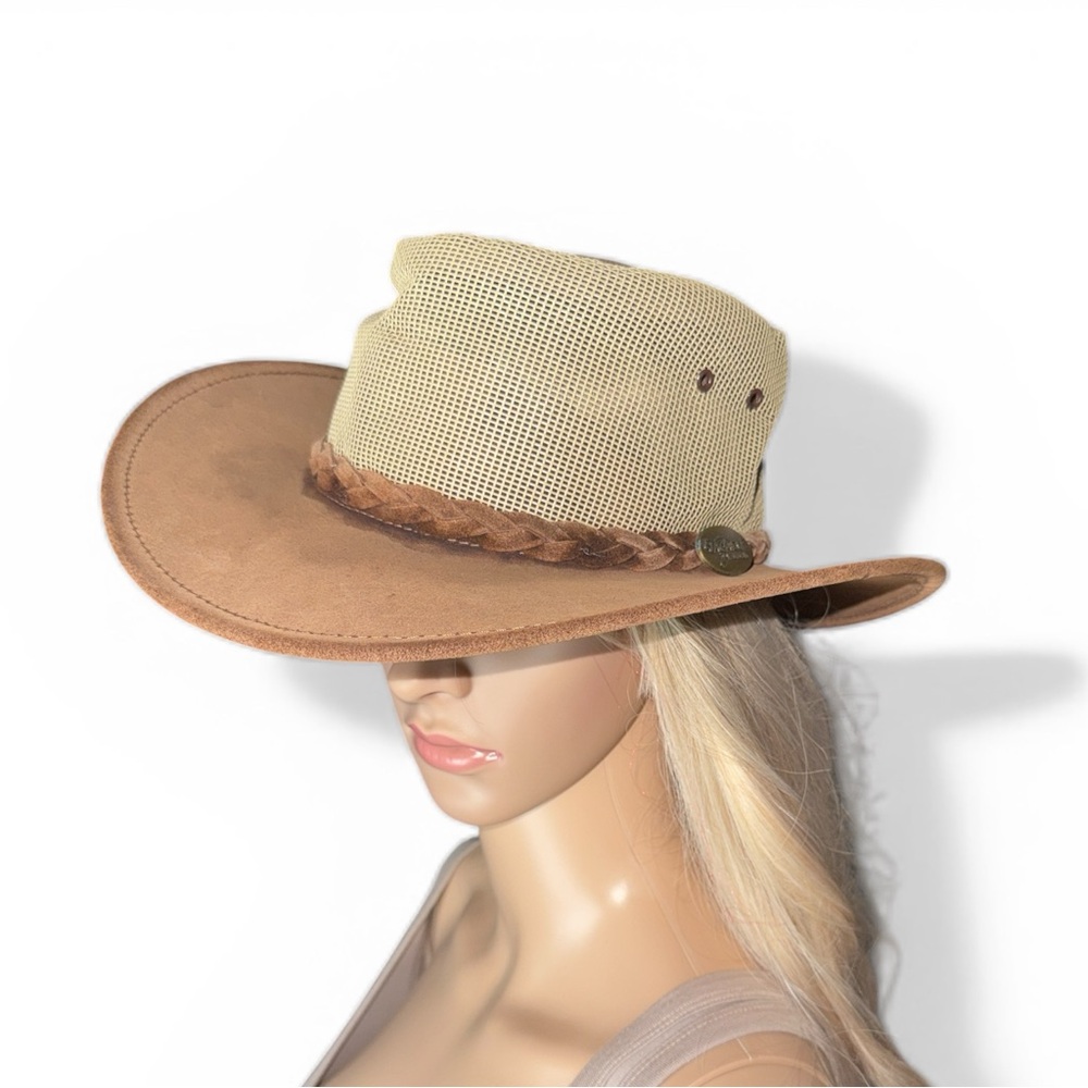 Jacaru Australia Summer Breeze Hat M Brown Leather Mesh Outback Cowboy Bush